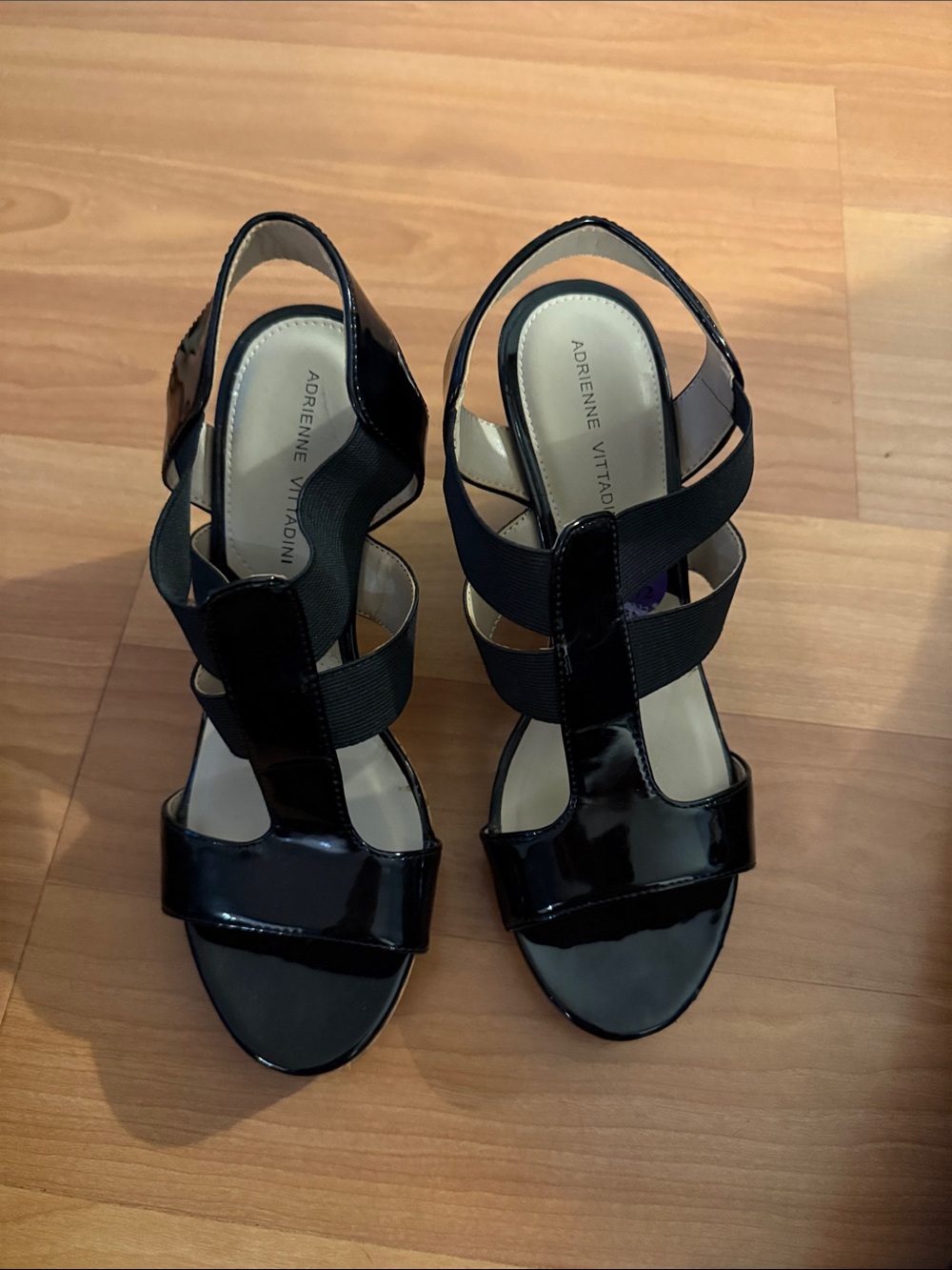 Adrienne Vittadini Black Patent Elastic Strap Heels